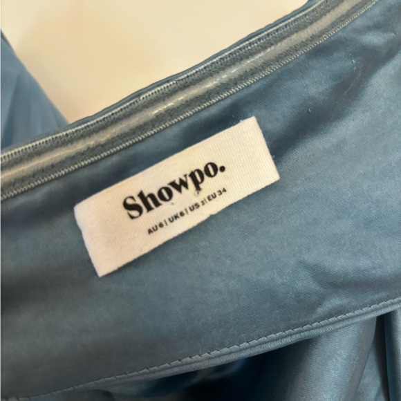 Cowl neck satin dress-blue - Picture 3 of 4